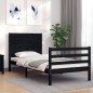 vidaXL Estructura de cama con cabecero madera maciza negro 90x200 cm vidaXL Estructura de cama con cabecero madera maciza negro 90x200 cm