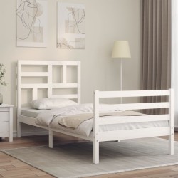 vidaXL Estructura de cama con cabecero madera maciza blanco 100x200 cm