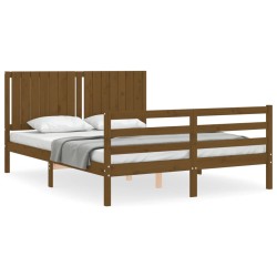 vidaXL Estructura de cama matrimonio con cabecero madera marrón miel