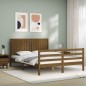 vidaXL Estructura de cama matrimonio con cabecero madera marrón miel