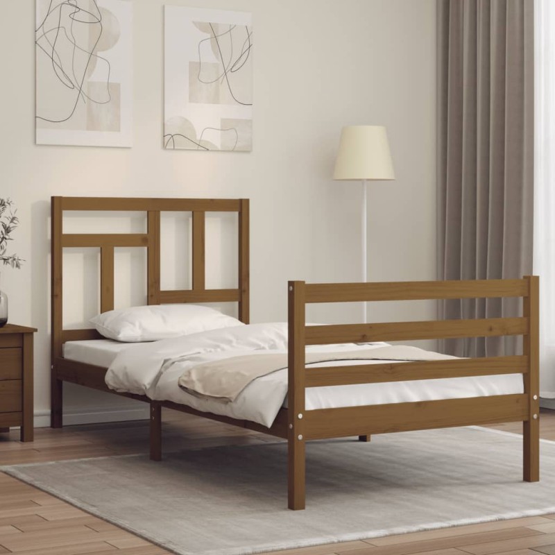vidaXL Estructura cama con cabecero madera maciza marrón miel 90x200cm
