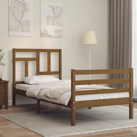 vidaXL Estructura cama y cabecero madera maciza marrón miel 100x200 cm