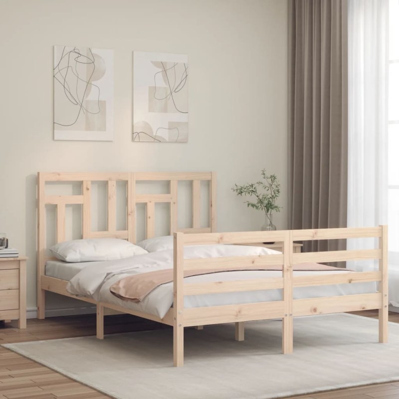 vidaXL Estructura de cama con cabecero madera maciza 140x200 cm vidaXL Estructura de cama con cabecero madera maciza 140x200 cm