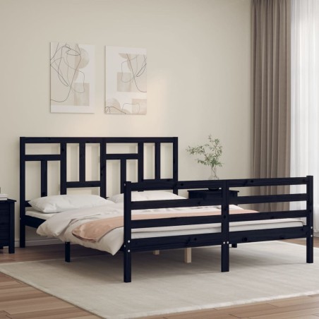 vidaXL Estructura de cama con cabecero madera maciza negro 160x200 cm