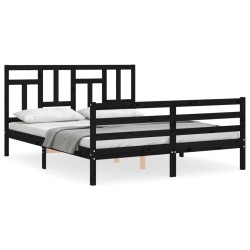 vidaXL Estructura de cama con cabecero madera maciza negro 160x200 cm