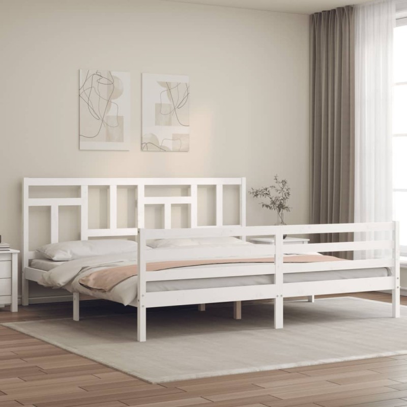 vidaXL Estructura de cama con cabecero madera maciza blanco 200x200 cm vidaXL Estructura de cama con cabecero madera maciza blanco 200x200 cm