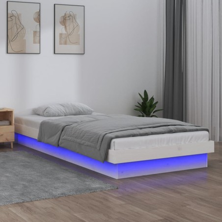 vidaXL Estructura de cama con LED madera maciza blanca 90x190 cm