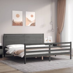 vidaXL Estructura de cama con cabecero madera maciza gris 200x200 cm