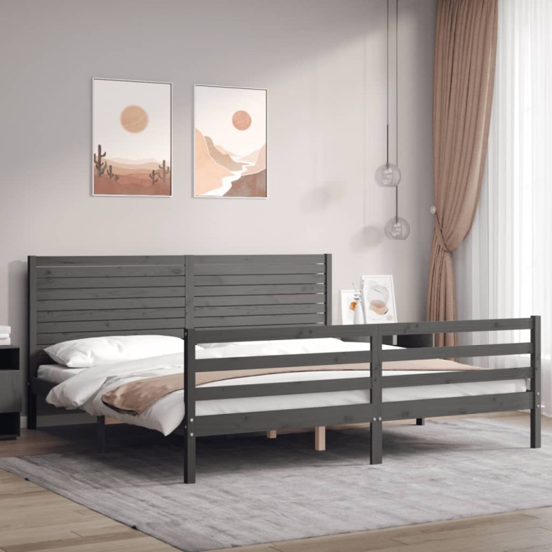 vidaXL Estructura de cama con cabecero madera maciza gris 200x200 cm vidaXL Estructura de cama con cabecero madera maciza gris 200x200 cm