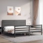 vidaXL Estructura de cama con cabecero madera maciza gris 200x200 cm vidaXL Estructura de cama con cabecero madera maciza gris 200x200 cm