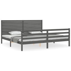 vidaXL Estructura de cama con cabecero madera maciza gris 200x200 cm
