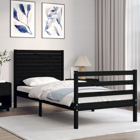 vidaXL Estructura de cama con cabecero madera maciza negro 100x200 cm