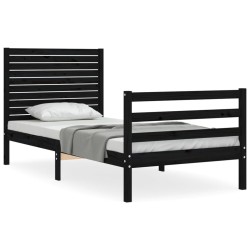 vidaXL Estructura de cama con cabecero madera maciza negro 100x200 cm
