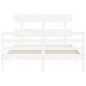 vidaXL Estructura cama de matrimonio con cabecero madera maciza blanco