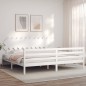 vidaXL Estructura de cama con cabecero madera maciza blanco 200x200cm vidaXL Estructura de cama con cabecero madera maciza blanco 200x200cm