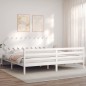 vidaXL Estructura de cama con cabecero madera maciza blanco 200x200cm vidaXL Estructura de cama con cabecero madera maciza blanco 200x200cm