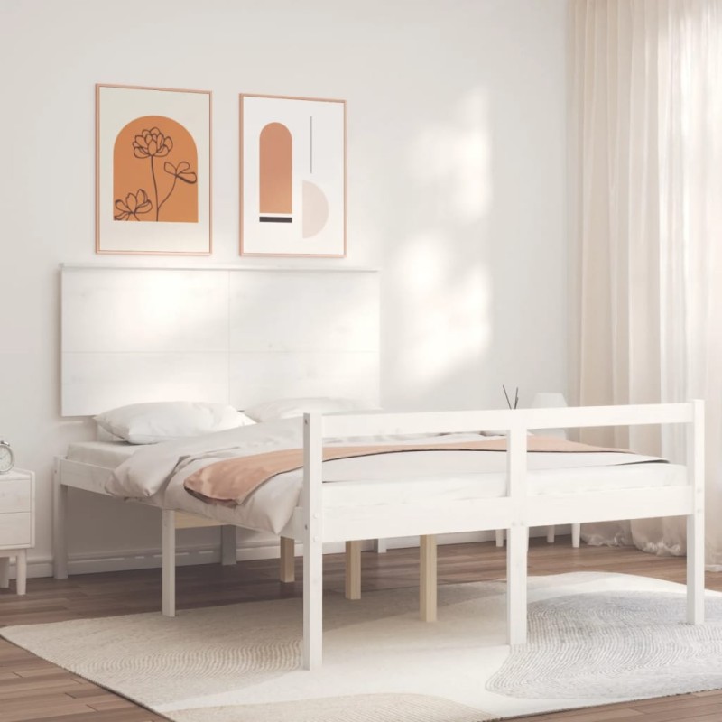 vidaXL Cama para personas mayores con cabecero madera maciza 140x190cm vidaXL Cama para personas mayores con cabecero madera maciza 140x190cm