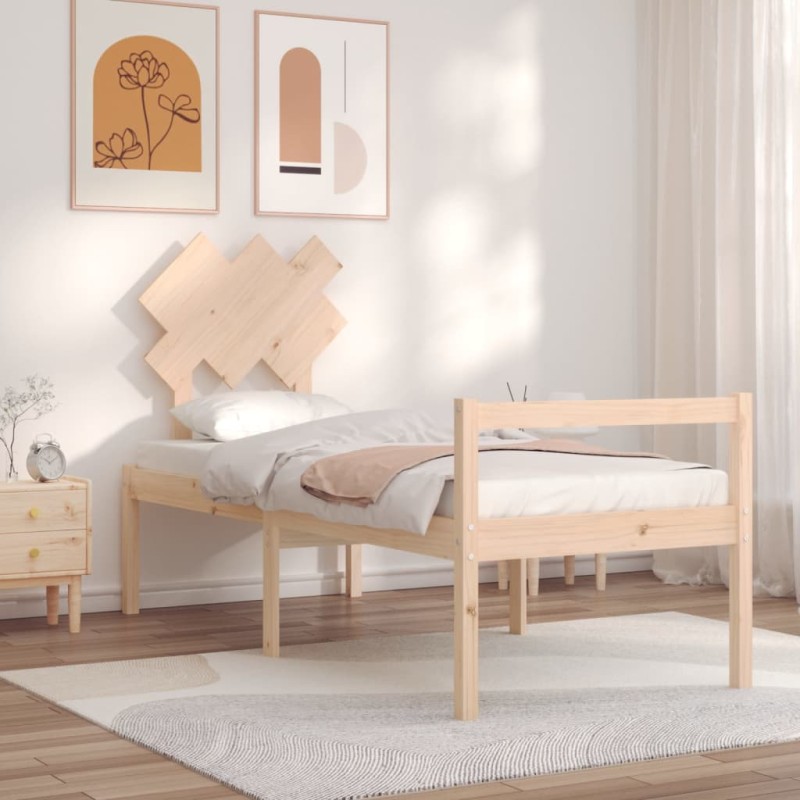 vidaXL Cama para personas mayores con cabecero madera maciza vidaXL Cama para personas mayores con cabecero madera maciza