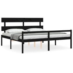vidaXL Cama matrimonio personas mayores cabecero madera maciza negro