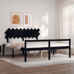 vidaXL Cama matrimonio personas mayores cabecero madera maciza negro