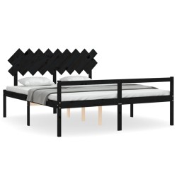 vidaXL Cama matrimonio personas mayores cabecero madera maciza negro