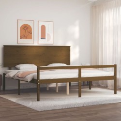 vidaXL Cama personas mayores cabecero madera marrón miel 200x200 cm