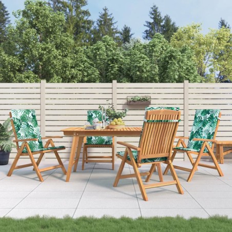 vidaXL Sillas de jardín reclinables y cojines 4 uds madera maciza teca