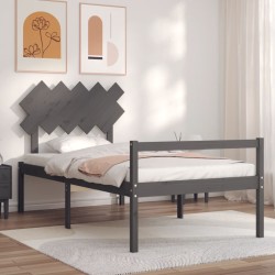 vidaXL Cama personas mayores cabecero madera maciza gris 100x200 cm
