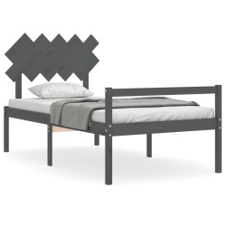 vidaXL Cama personas mayores cabecero madera maciza gris 100x200 cm