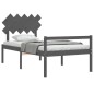 vidaXL Cama personas mayores cabecero madera maciza gris 100x200 cm vidaXL Cama personas mayores cabecero madera maciza gris 100x200 cm