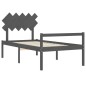 vidaXL Cama personas mayores cabecero madera maciza gris 100x200 cm vidaXL Cama personas mayores cabecero madera maciza gris 100x200 cm