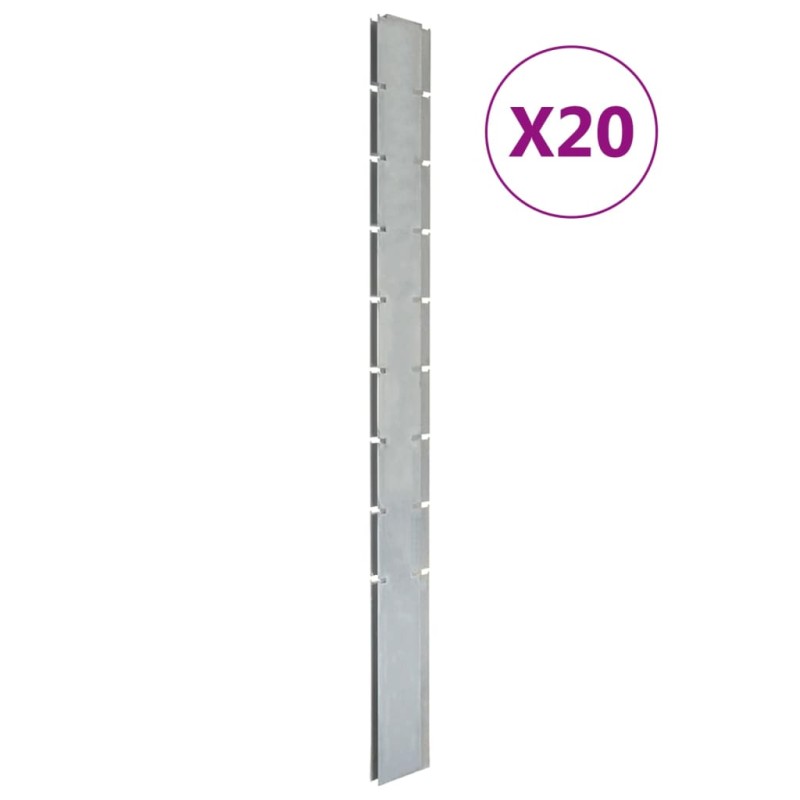vidaXL Postes de valla de jardín 20 uds acero galvanizado plata 220 cm vidaXL Postes de valla de jardín 20 uds acero galvanizado plata 220 cm