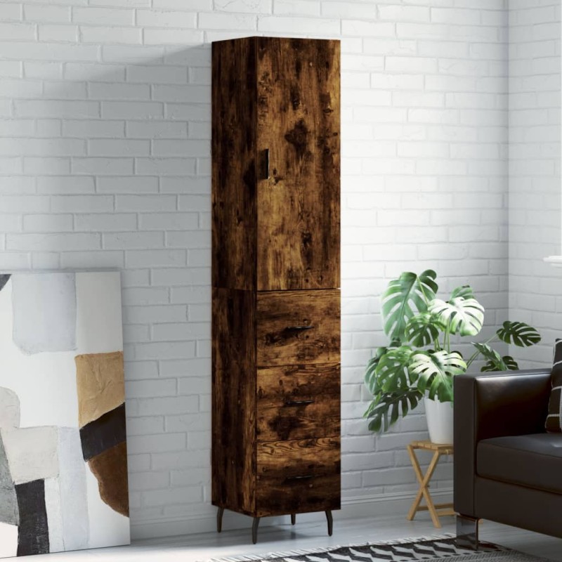 vidaXL Aparador de madera contrachapada roble ahumado 34,5x34x180 cm vidaXL Aparador de madera contrachapada roble ahumado 34,5x34x180 cm