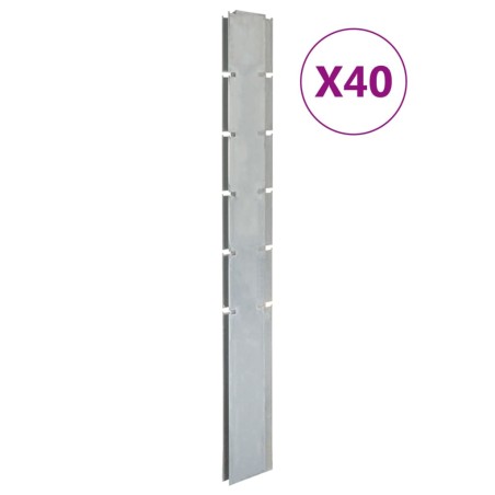 vidaXL Postes de valla de jardín 40 uds acero galvanizado plata 160 cm