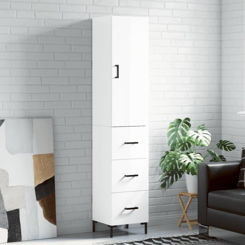 vidaXL Aparador alto madera contrachapada blanco brillo 34,5x34x180 cm vidaXL Aparador alto madera contrachapada blanco brillo 34,5x34x180 cm