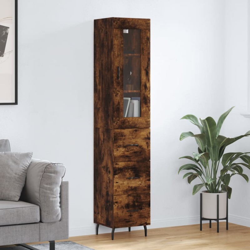vidaXL Aparador de madera contrachapada roble ahumado 34,5x34x180 cm vidaXL Aparador de madera contrachapada roble ahumado 34,5x34x180 cm