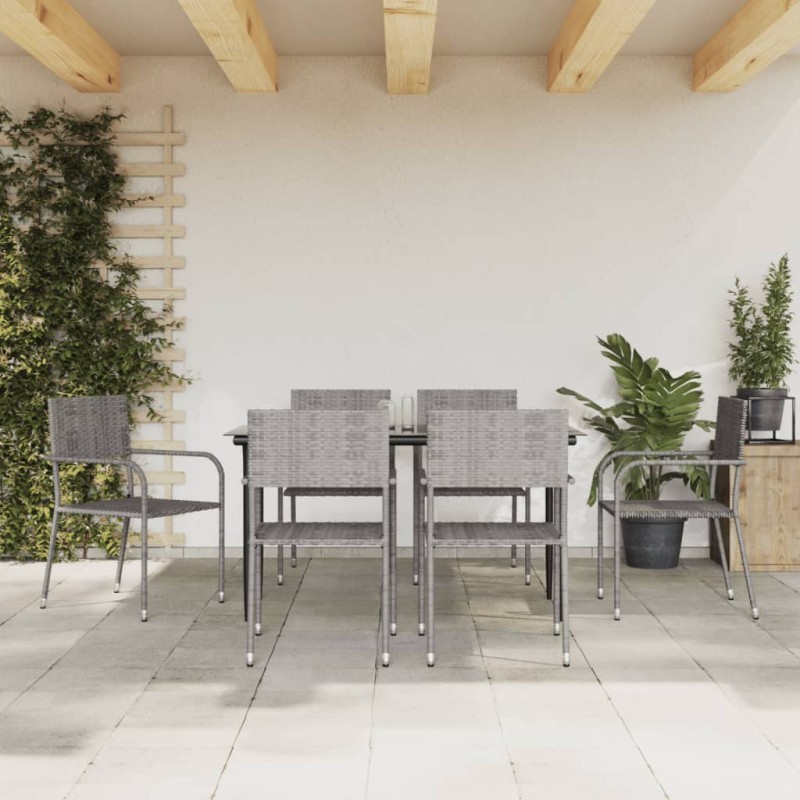 vidaXL Juego de comedor jardín 7 pzas ratán sintético acero gris negro vidaXL Juego de comedor jardín 7 pzas ratán sintético acero gris negro