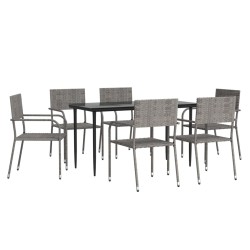 vidaXL Juego de comedor jardín 7 pzas ratán sintético acero gris negro