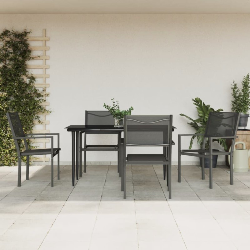 vidaXL Juego de comedor para jardín 5 piezas acero y textilene negro