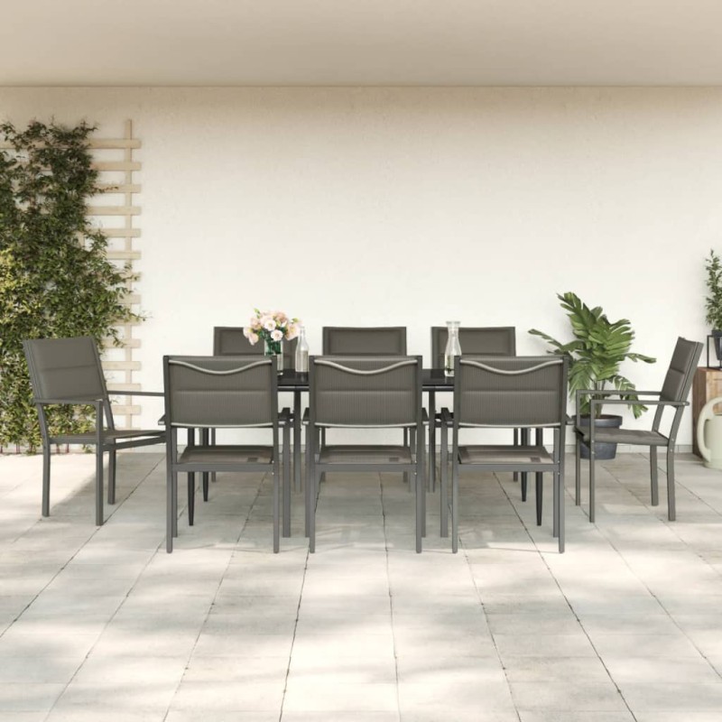 vidaXL Juego de comedor para jardín 9 piezas acero y textilene negro vidaXL Juego de comedor para jardín 9 piezas acero y textilene negro