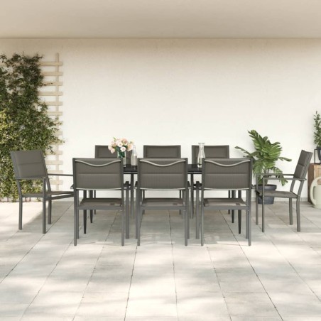 vidaXL Juego de comedor para jardín 9 piezas acero y textilene negro