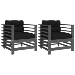 vidaXL Sillones de jardín con cojines 2 uds madera maciza de pino gris
