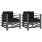 vidaXL Sillones de jardín con cojines 2 uds madera maciza de pino gris