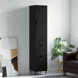 vidaXL Aparador de madera contrachapada negro 34,5x34x180 cm