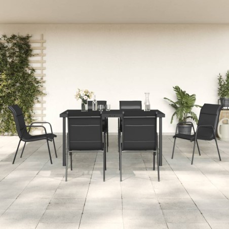 vidaXL Juego de comedor para jardín 7 piezas acero y textilene negro