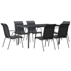 vidaXL Juego de comedor para jardín 7 piezas acero y textilene negro