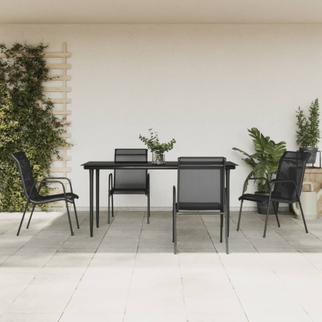 vidaXL Juego de comedor para jardín 5 piezas acero y textilene negro