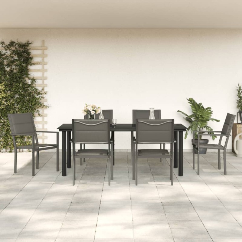 vidaXL Juego de comedor para jardín 7 piezas acero y textilene negro vidaXL Juego de comedor para jardín 7 piezas acero y textilene negro