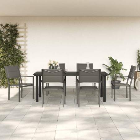 vidaXL Juego de comedor para jardín 7 piezas acero y textilene negro
