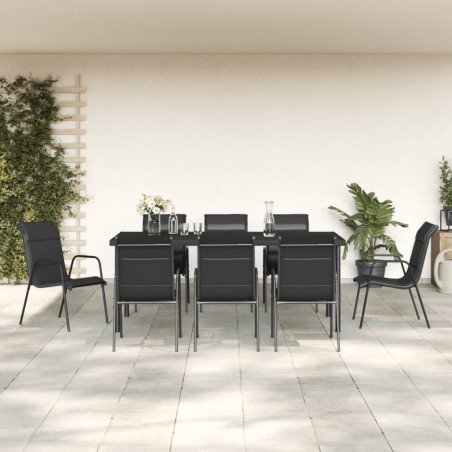 vidaXL Juego de comedor para jardín 9 piezas acero y textilene negro
